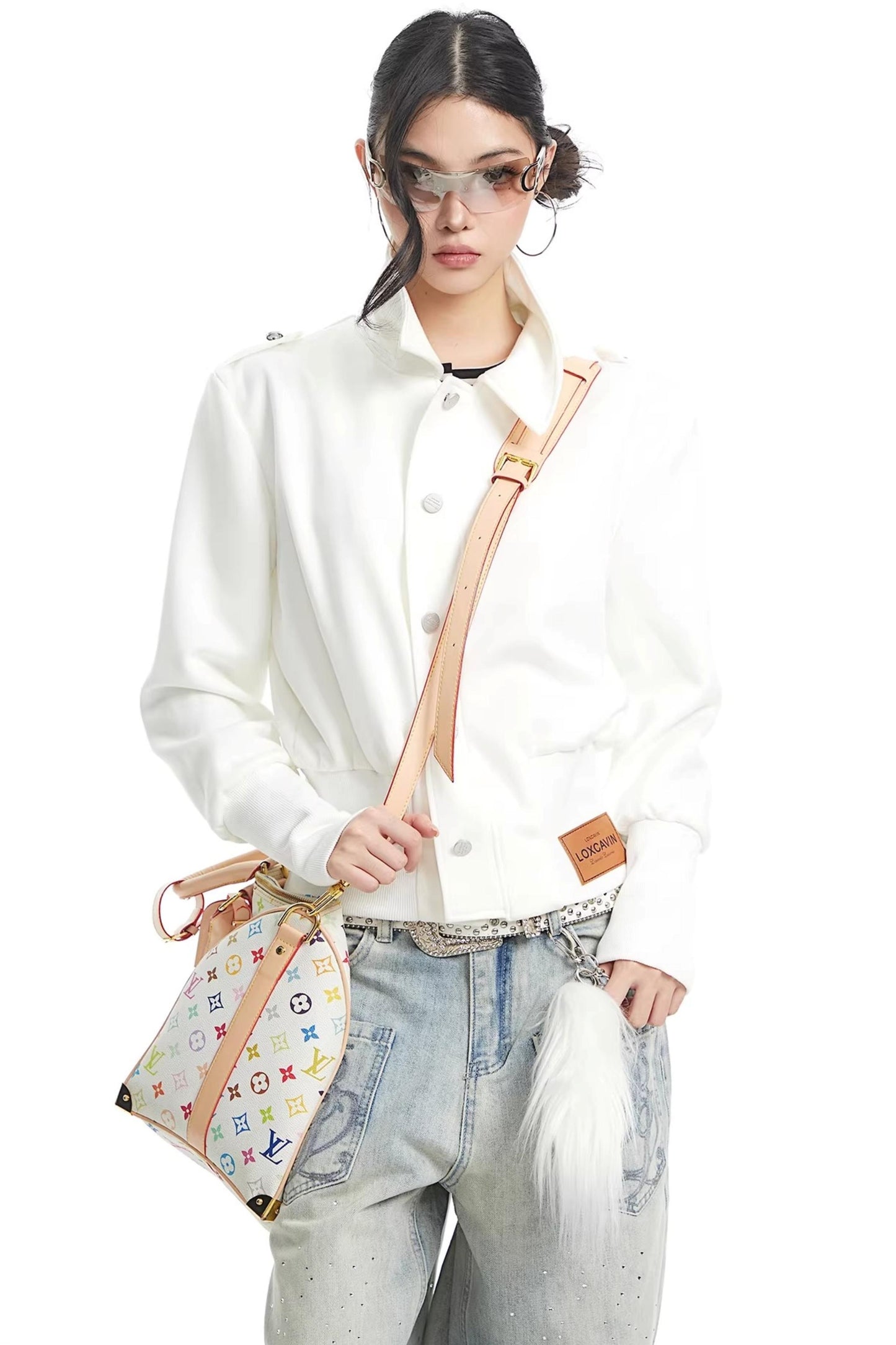 Vintage White Stand Collar Top