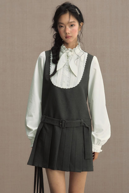 Fake Two-Piece Bow Lace-Up Shirt Dress