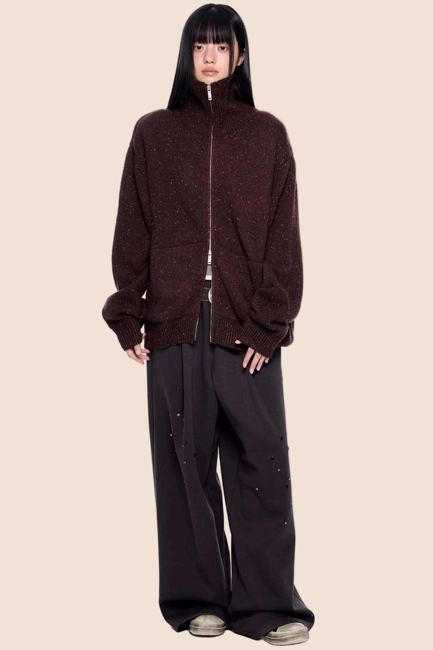 High-Neck Knitted Cardigan