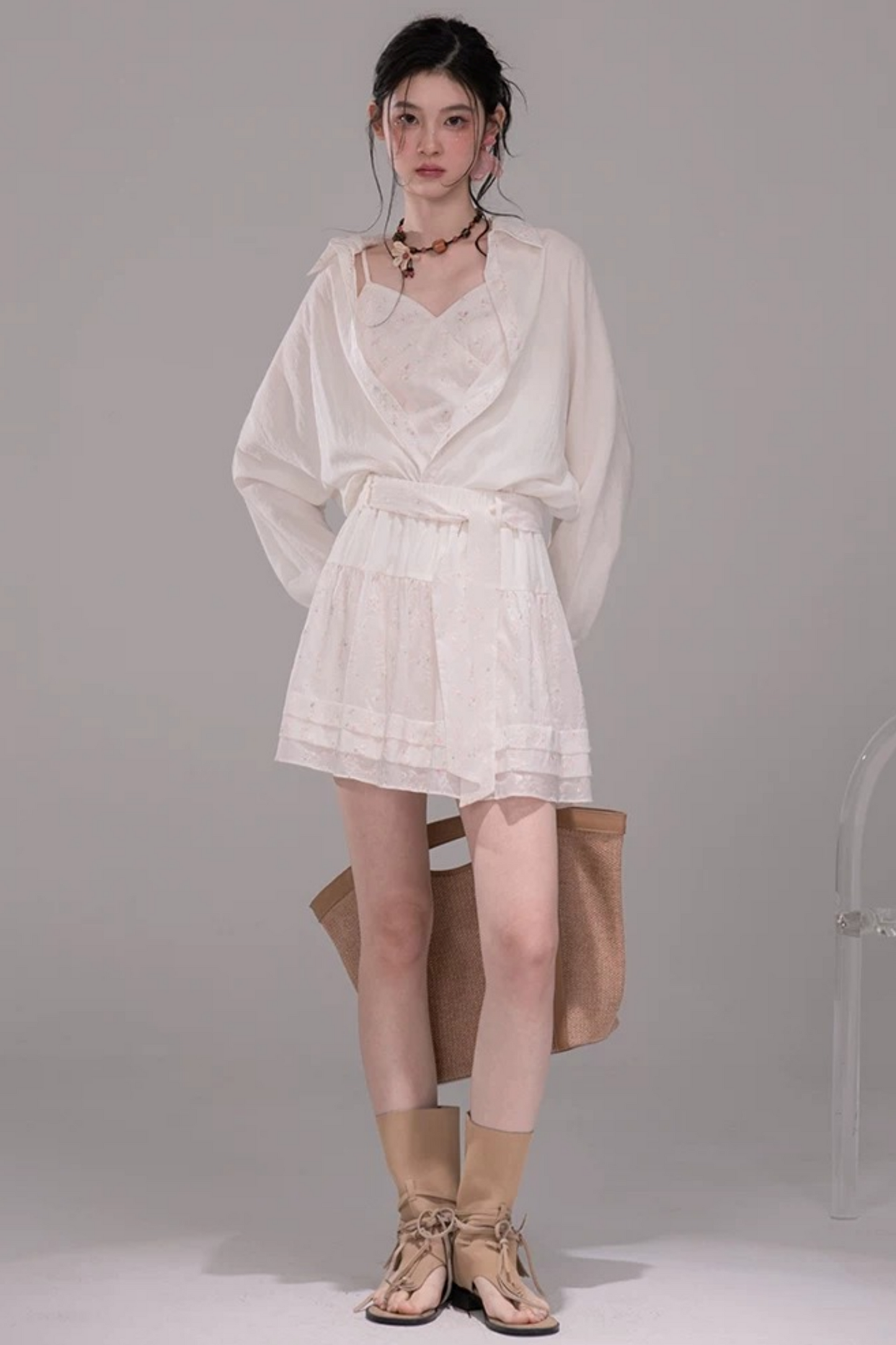 Completo Camicia e Gonna Ricamata in Lyocell
