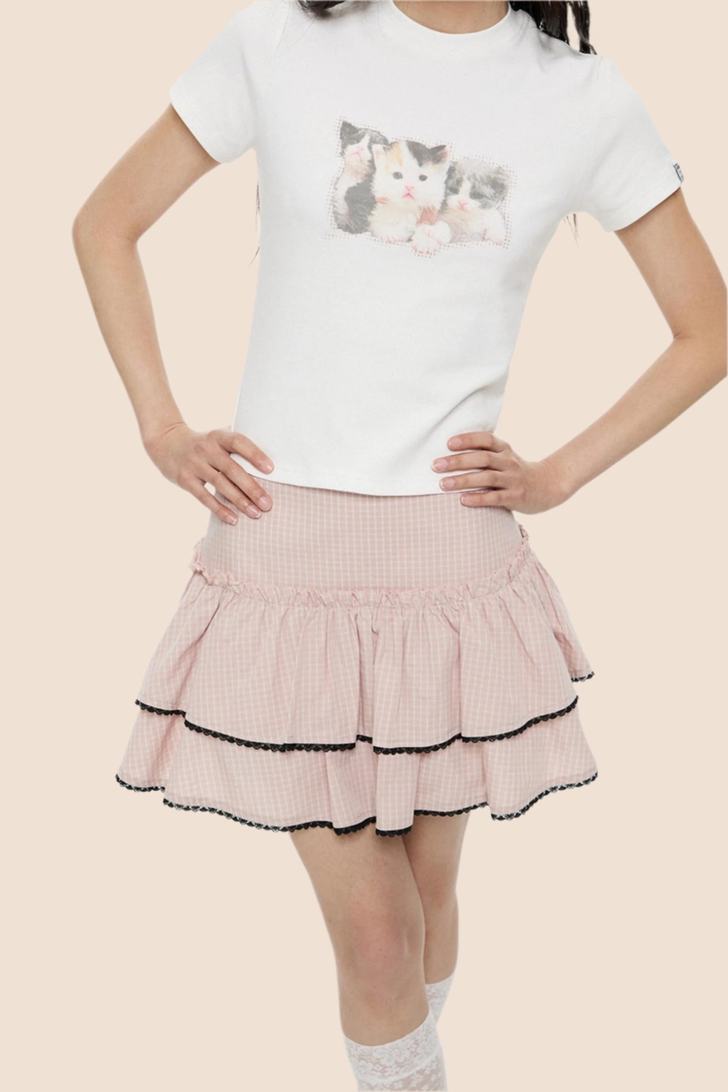 Pink Retro Plaid Skirt