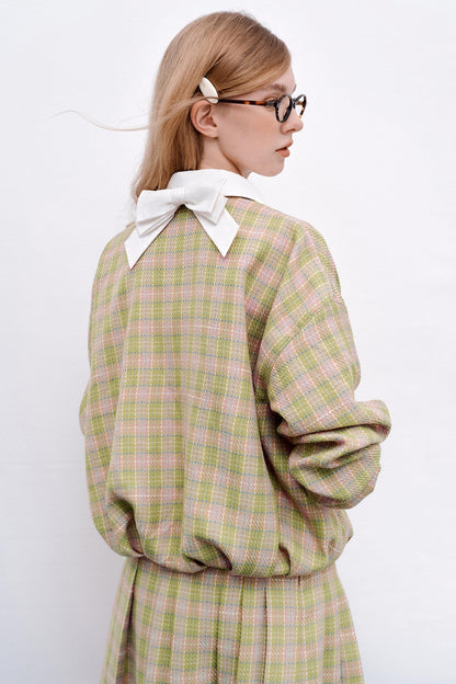 Pink Green Plaid Flower Jacket