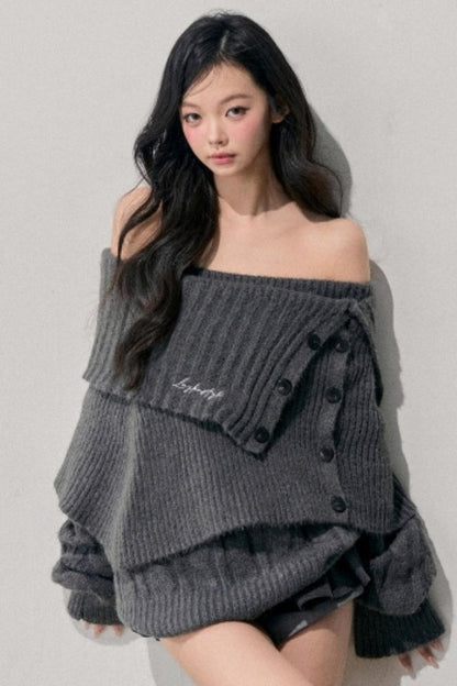 One-Shoulder Knitted Sweater Set