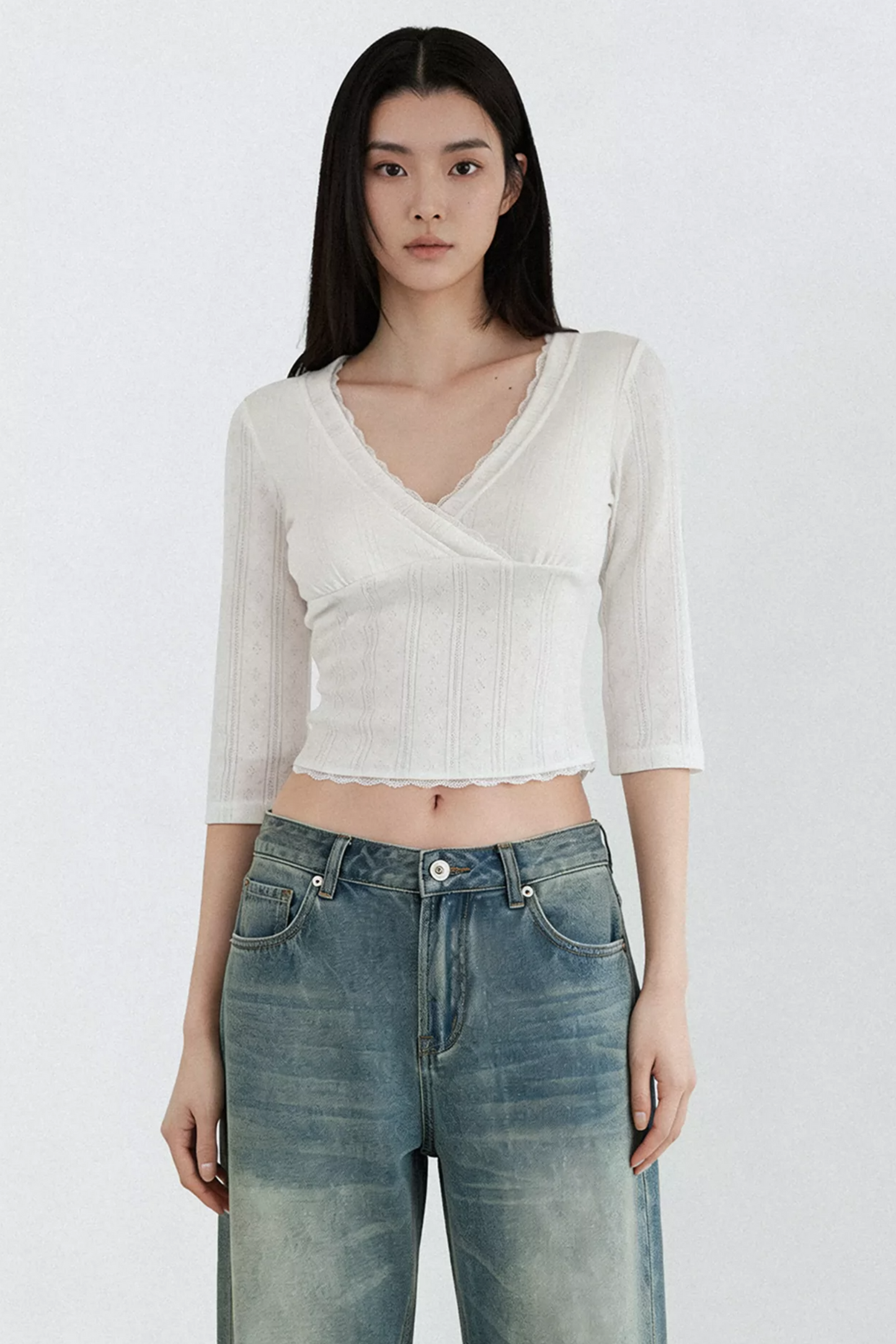 White Lace Jacquard Blouse