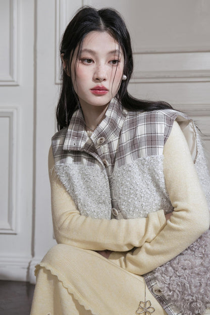 Cream Gray Lace Wool Dress