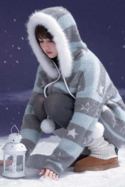 Gray-Blue Striped Star Sweater