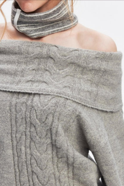 Off-Shoulder Color-Blocked Knit Sweater