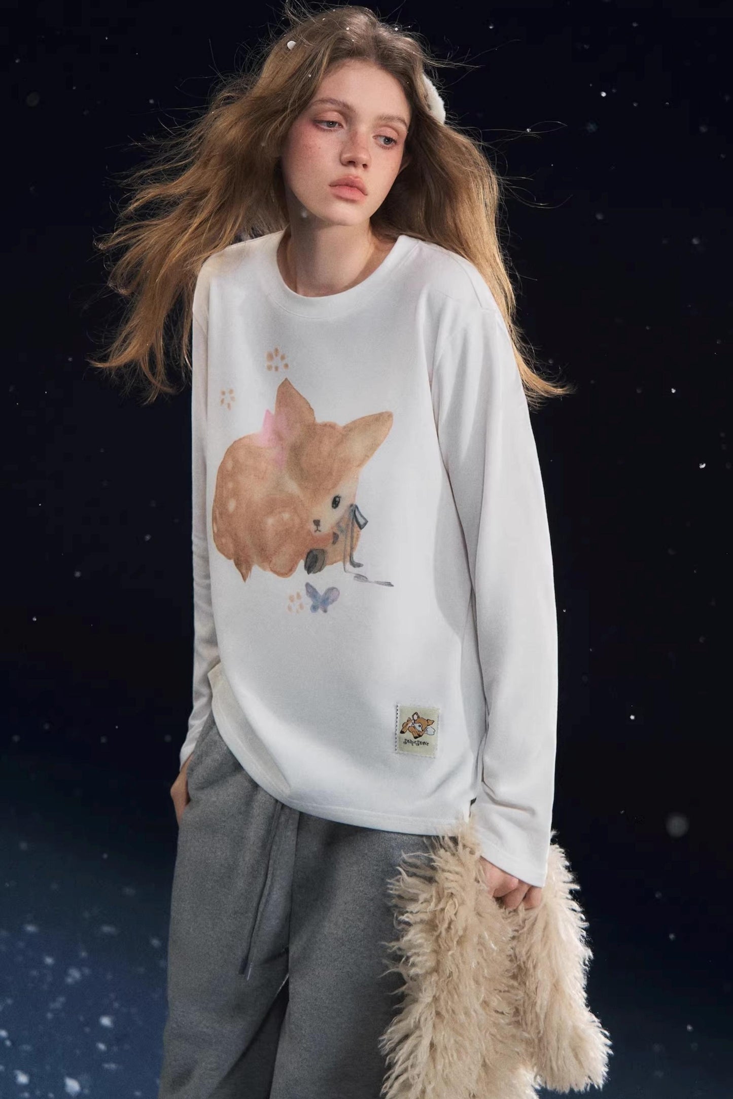 Little Deer Fluffy Blouse Top