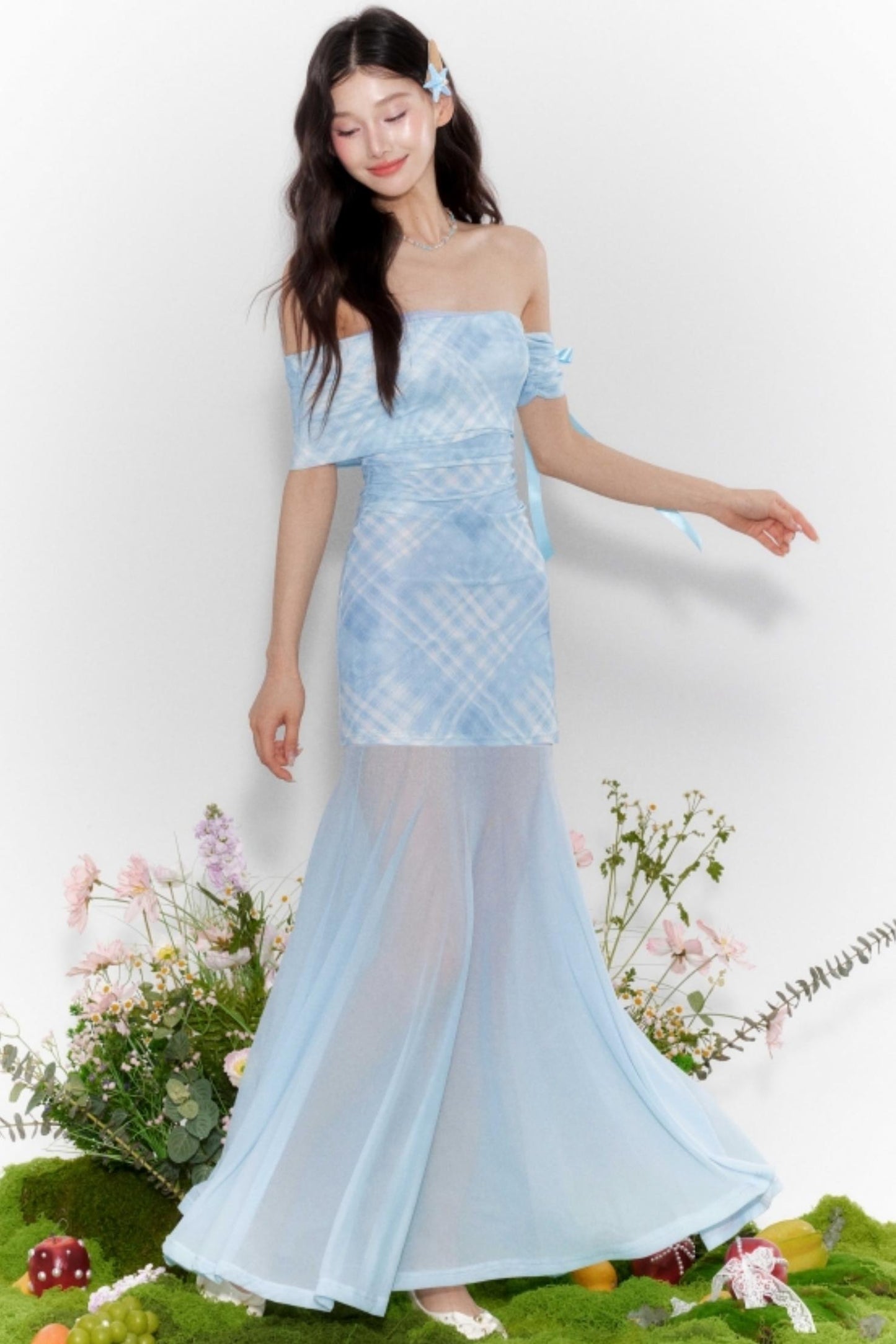 Sheer One-Shoulder Tulle Dress