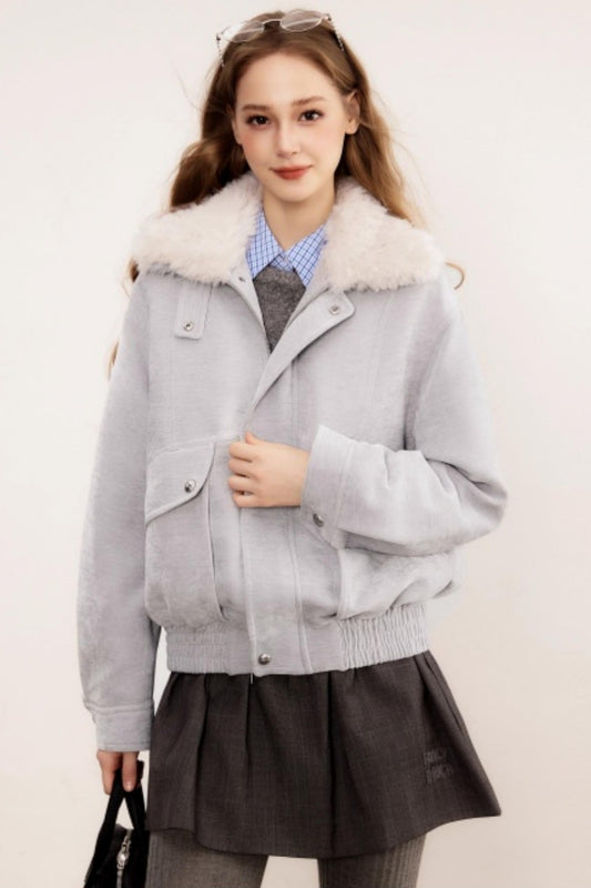 Chenille Detachable Fur Collar Jacket