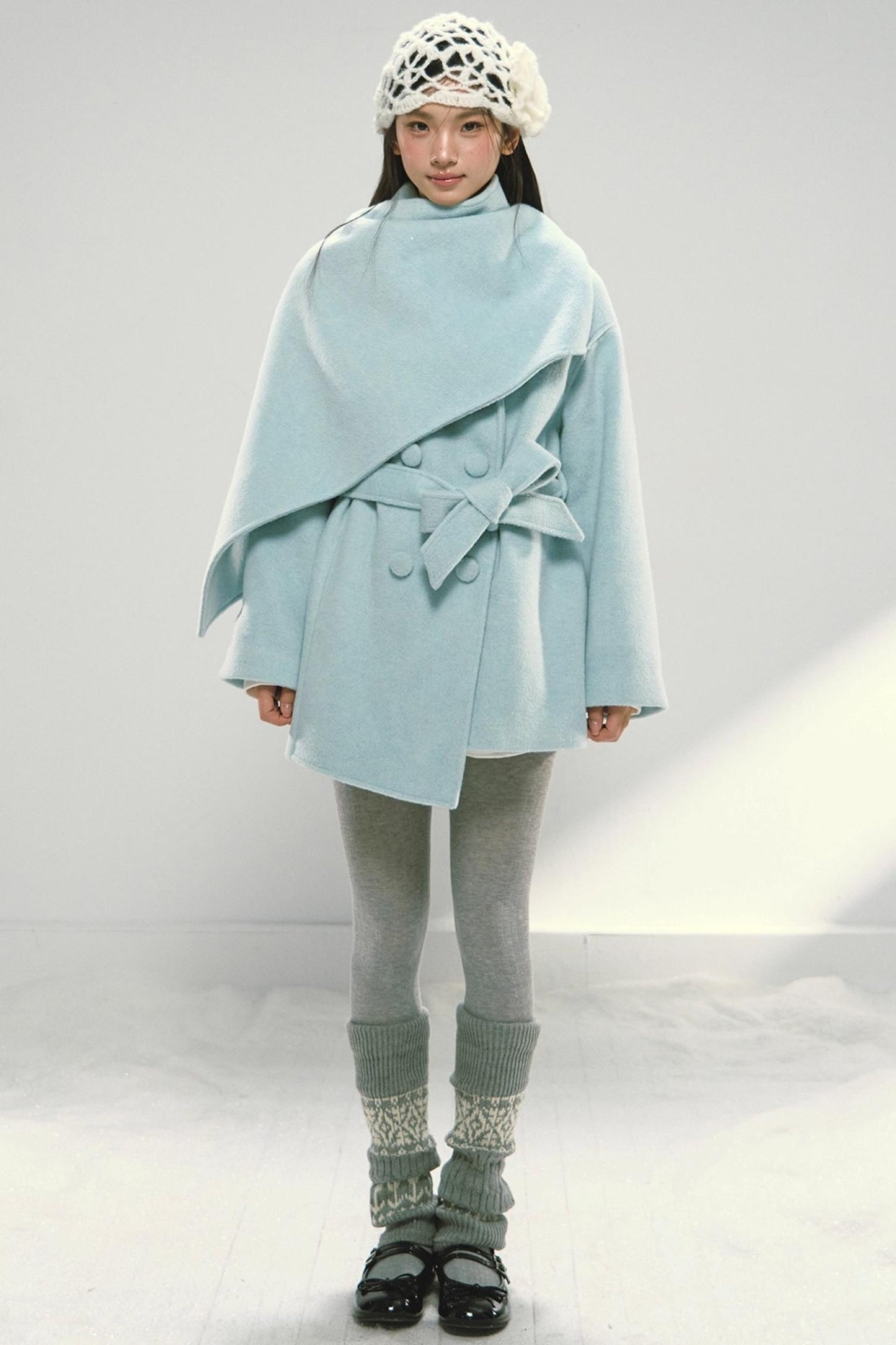 Mint Blue Tie-Up Wool Coat