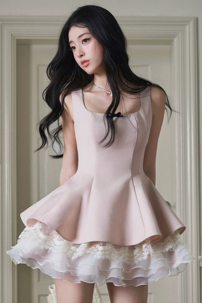 Lace Patchwork Puffy Short Princess Dress