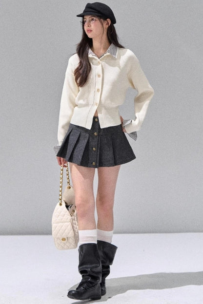 Fake Two Polo Lapel Sweater Skirt Set-Up