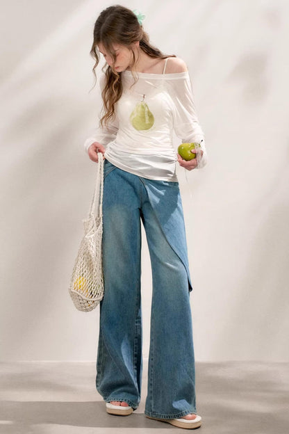 Bow-Detail Wide-Leg Jeans