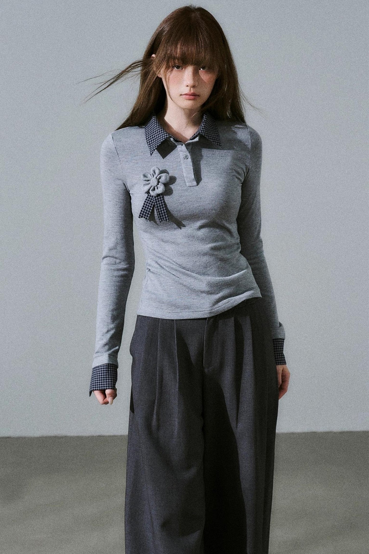 Quiet Plaid Long-sleeved Shirt