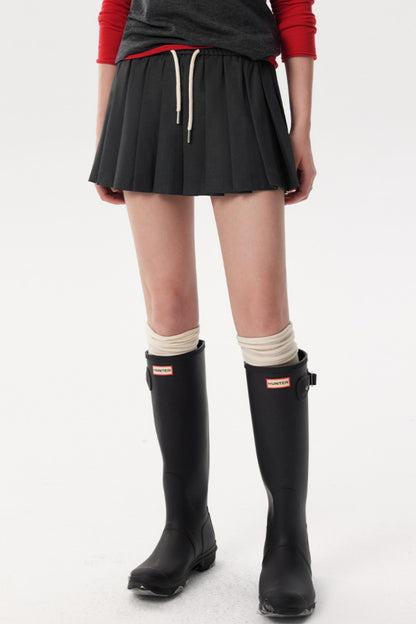 Drawstring Pleated Skirt