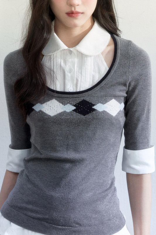 Unfinished Korean Decorative Collar Blouse