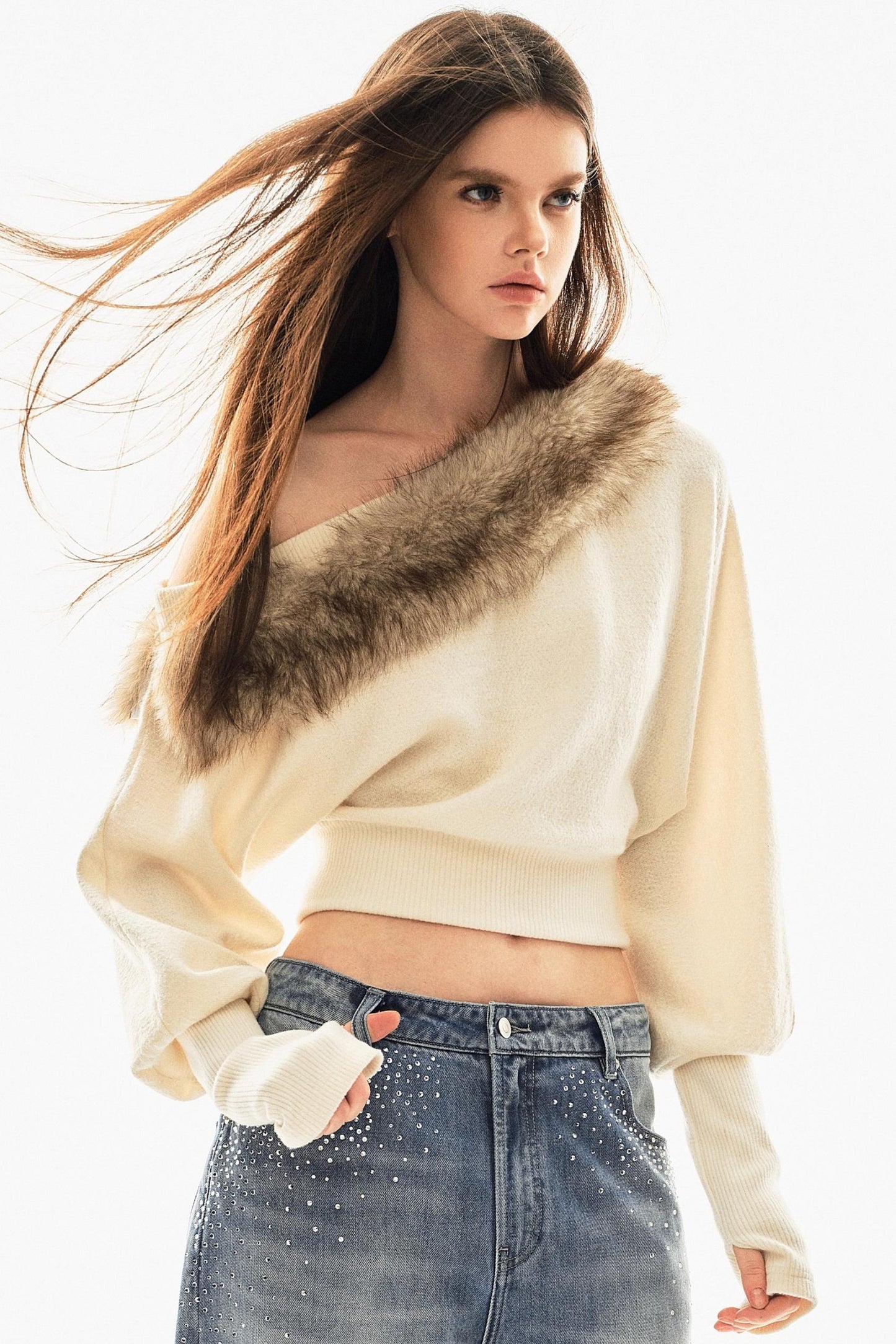 Detachable Fur Collar Sweatshirt