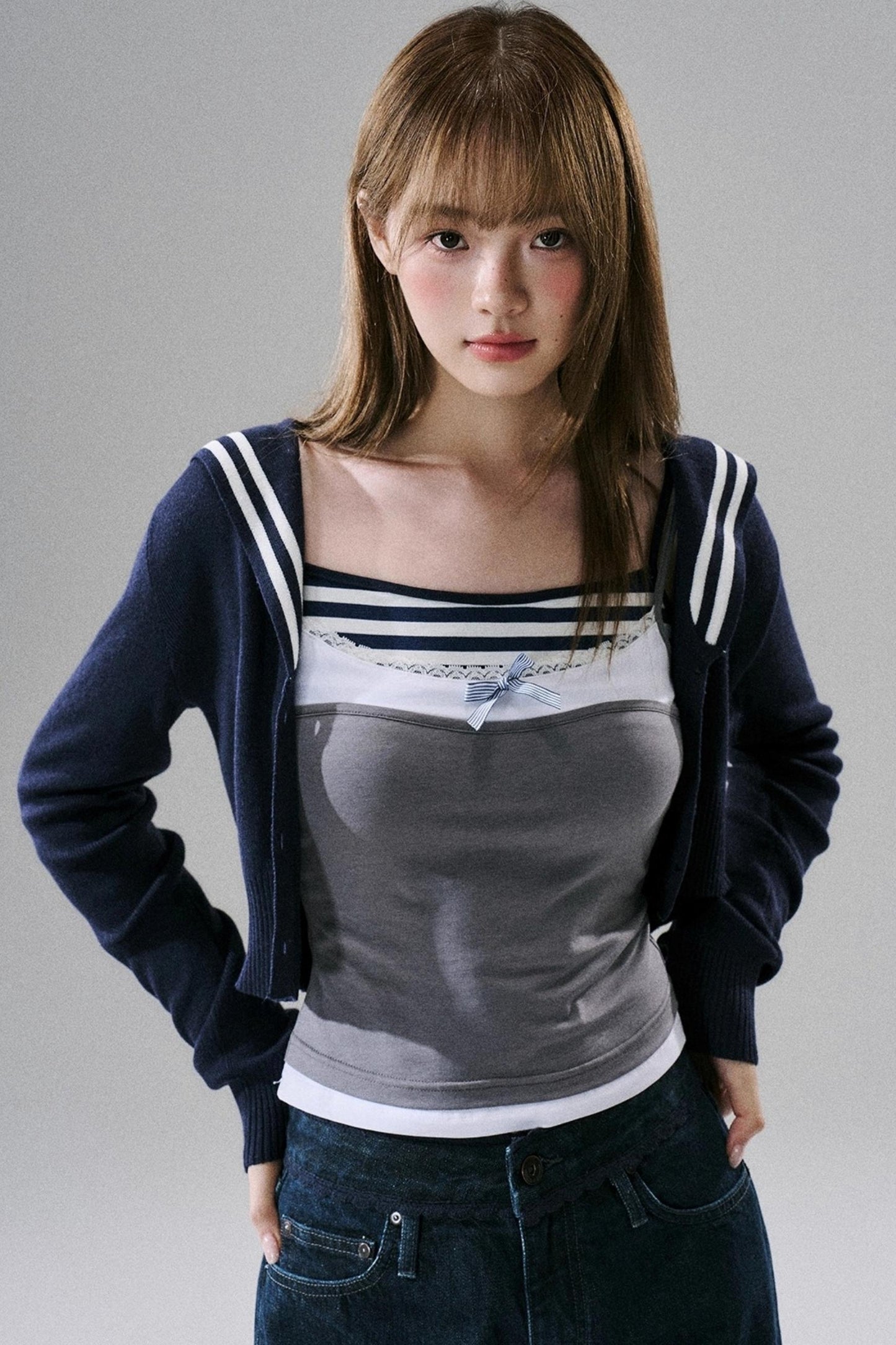 Cute Fake Two-Piece Layered Top