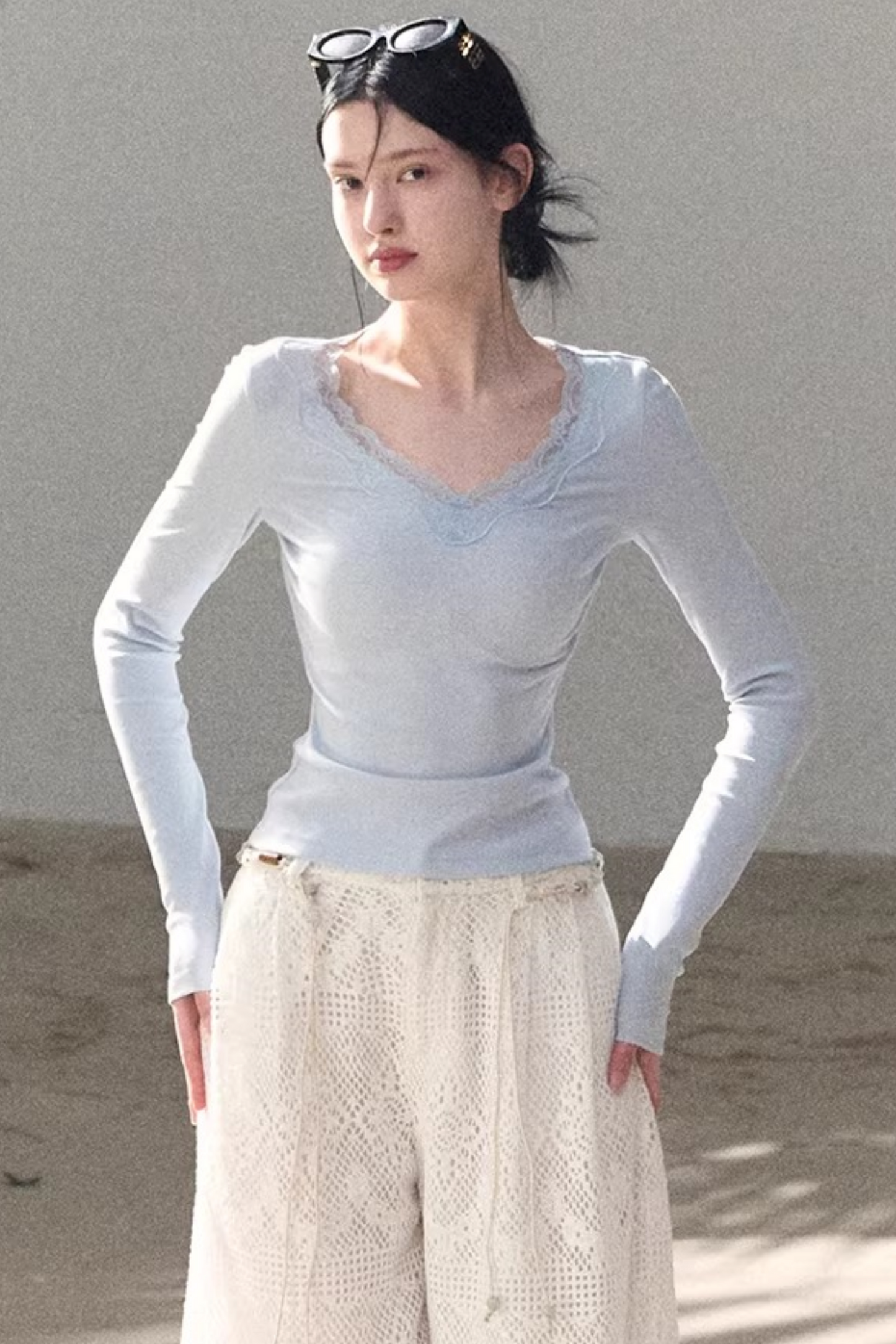 Lace V-Neck Slim-Fit Top