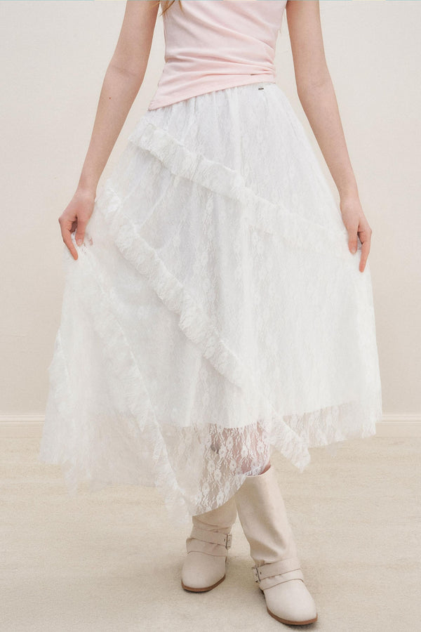 White Lace Panel Skirt