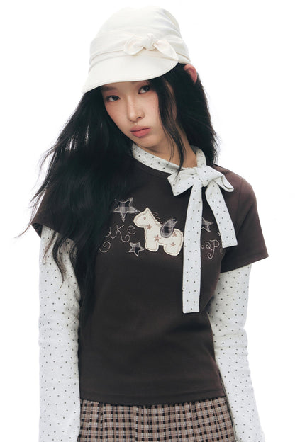 T-Shirt mit Pony-Applikation und Stickerei