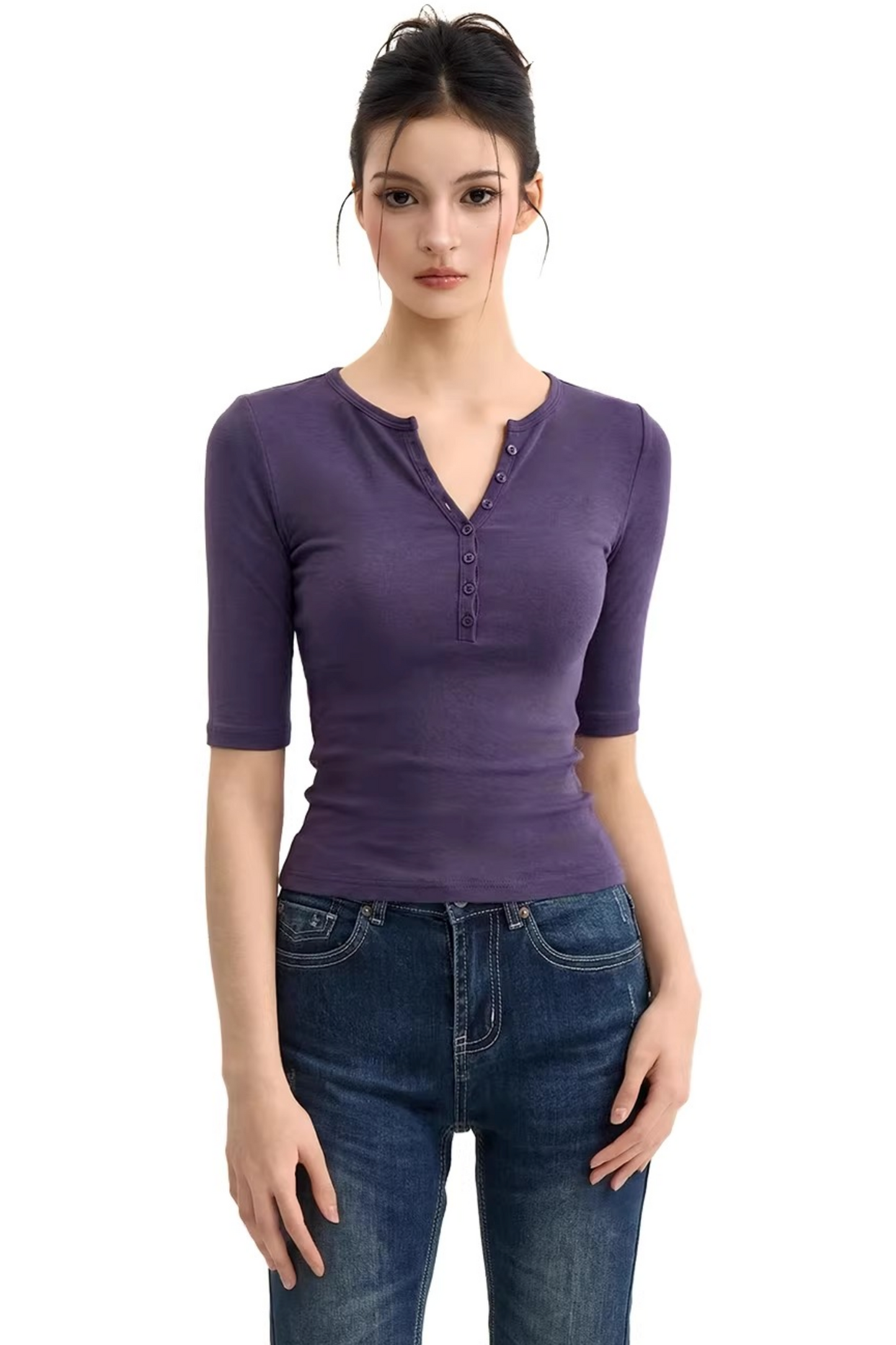 Solid Color Henley Top