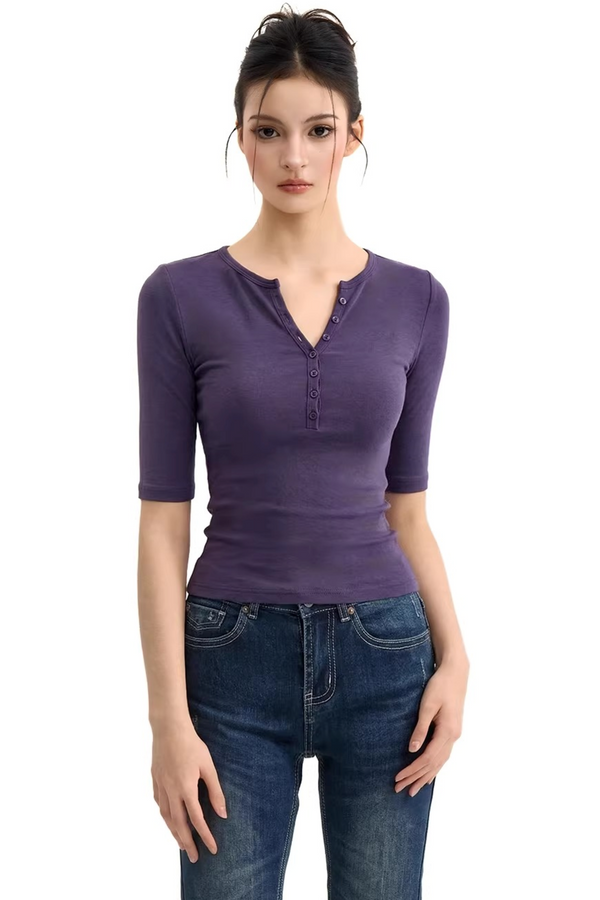 Solid Color Henley Top