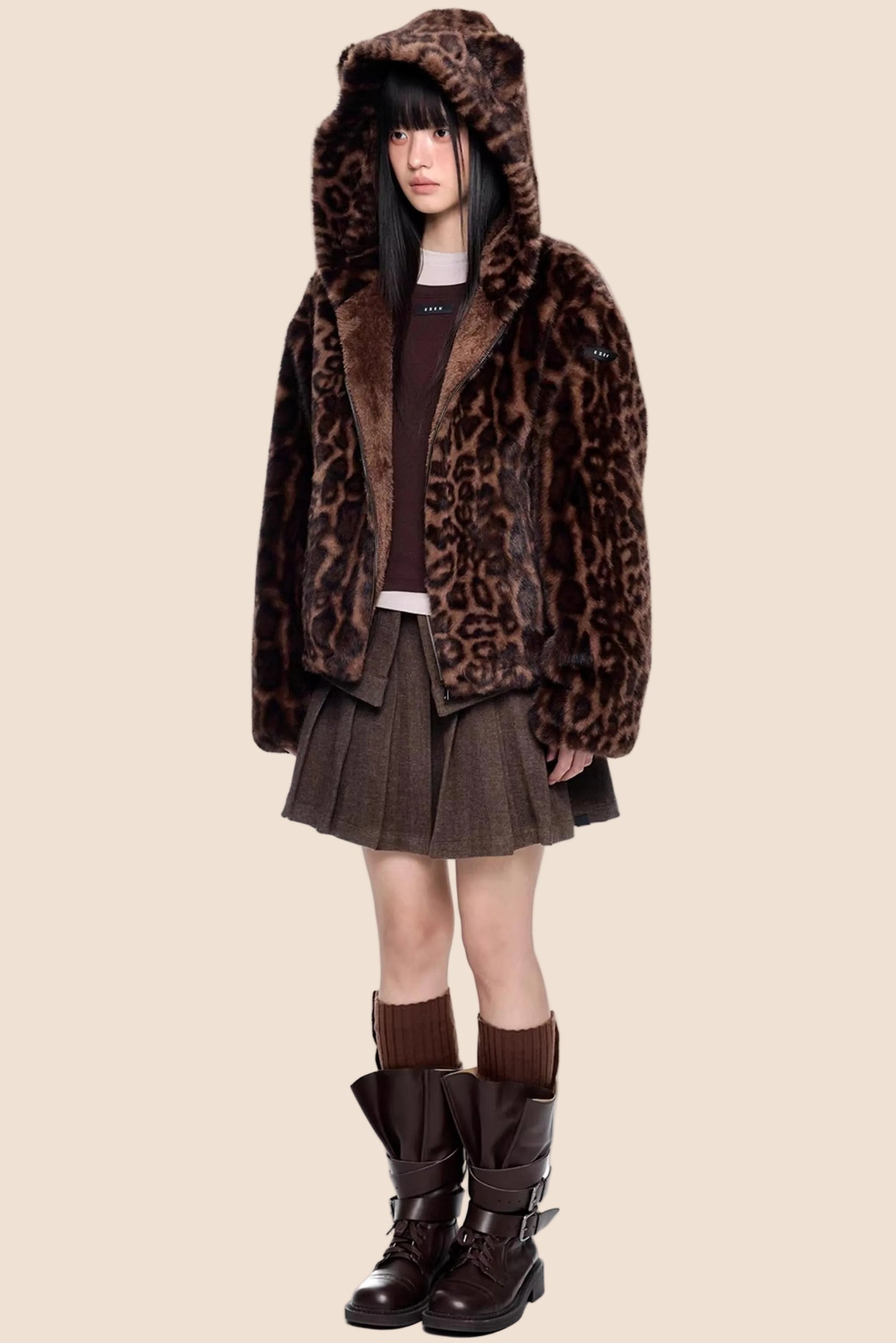 Leopard Print Hooded Furry Cotton Jacket