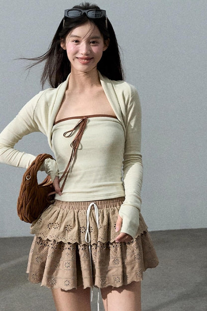 Fall Bandeau With Cardigan Set