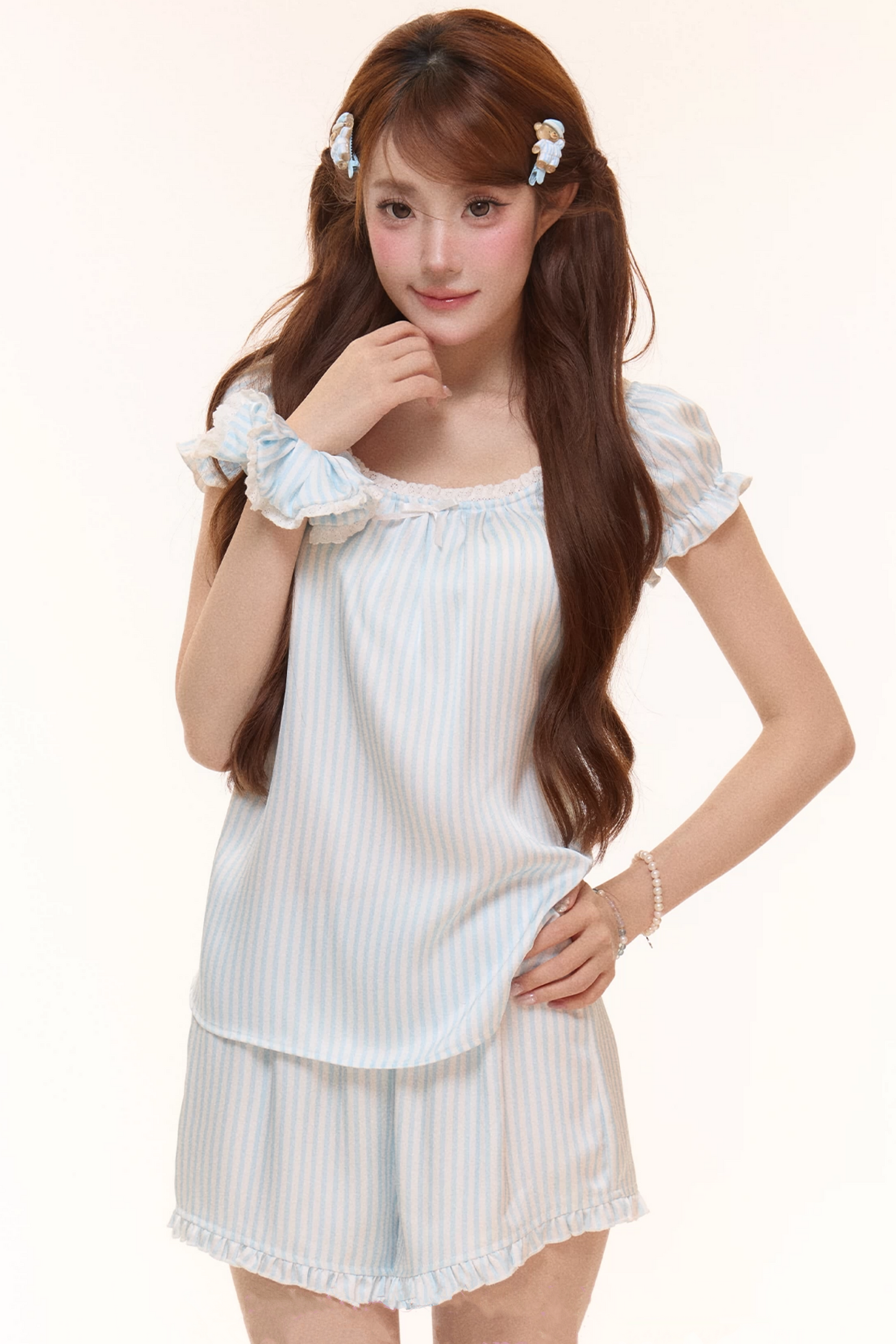 Satin Striped Puff Sleeve Top