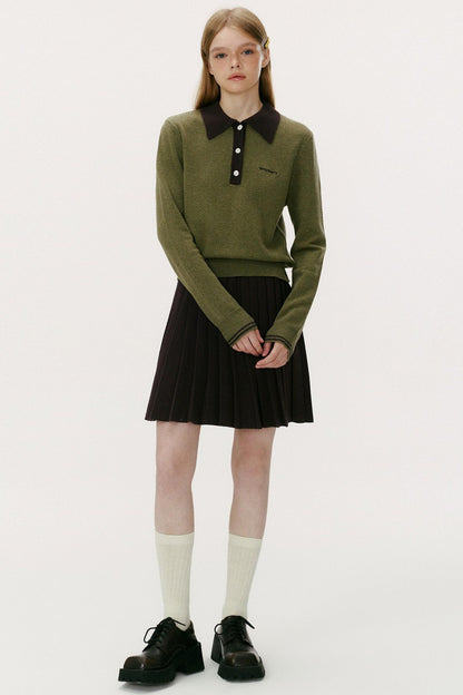 Wool Blend Knit Polo Sweater
