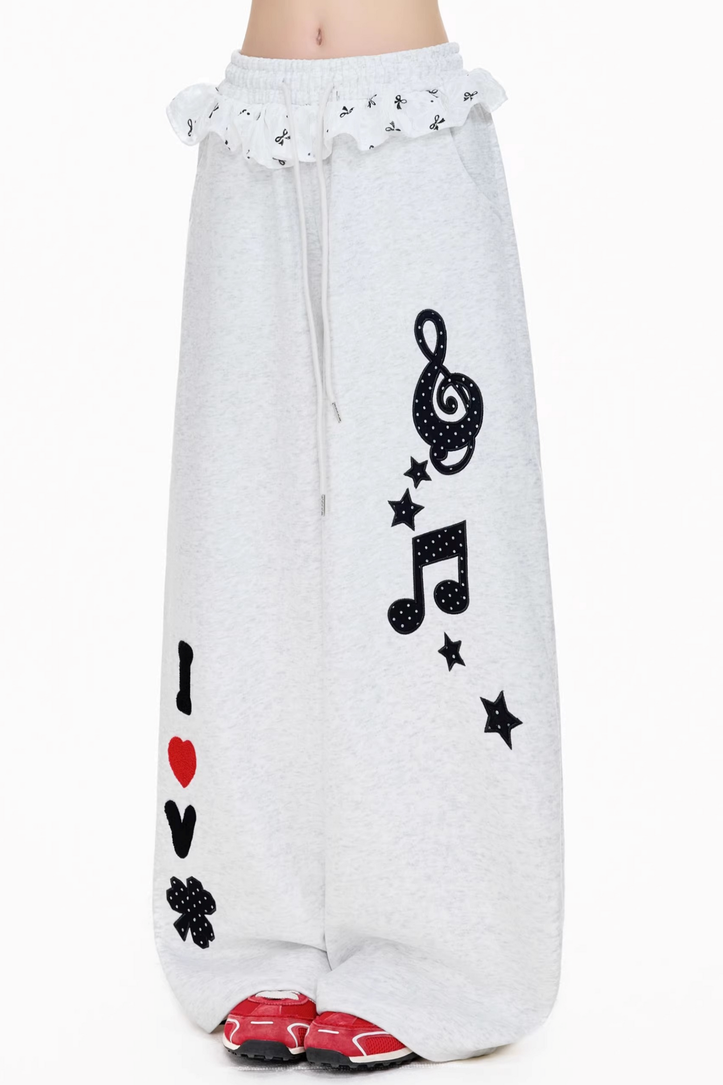 레이스 패치워크 자수 스웨트팬츠