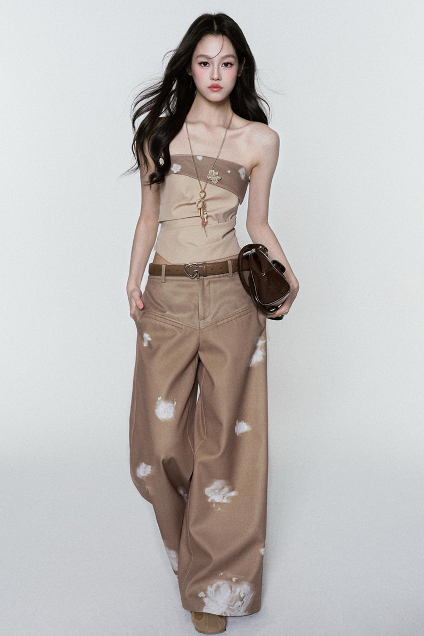 Printed Brown Breeze Blouse & Pants Set-Up