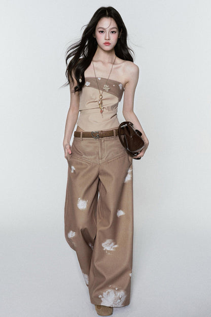 Printed Brown Breeze Blouse & Pants Set-Up