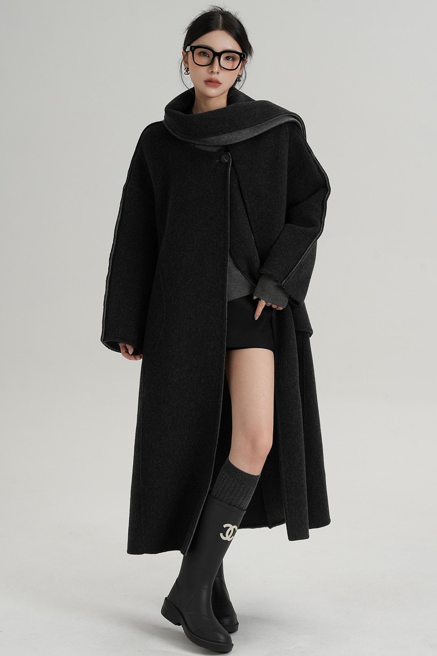 Reversible Two-Tone Scarf Wool Coat