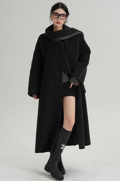 Reversible Two-Tone Scarf Wool Coat
