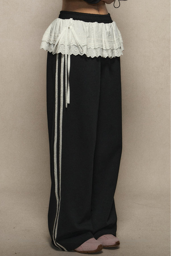 High Waist Lace Trim Sweatpants Set-UP