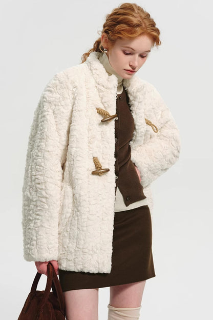 College Style Imitation Rabbit Fur Coat