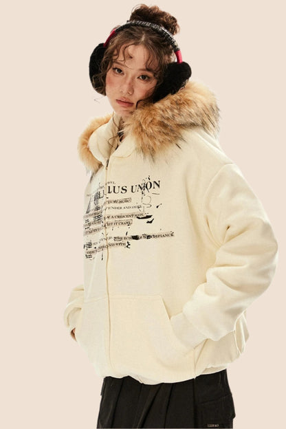 Loose Warm Fur Collar Sweatshirt