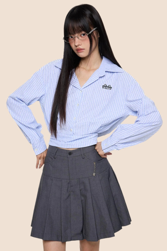 Striped Diamond Waist Lapel Shirt