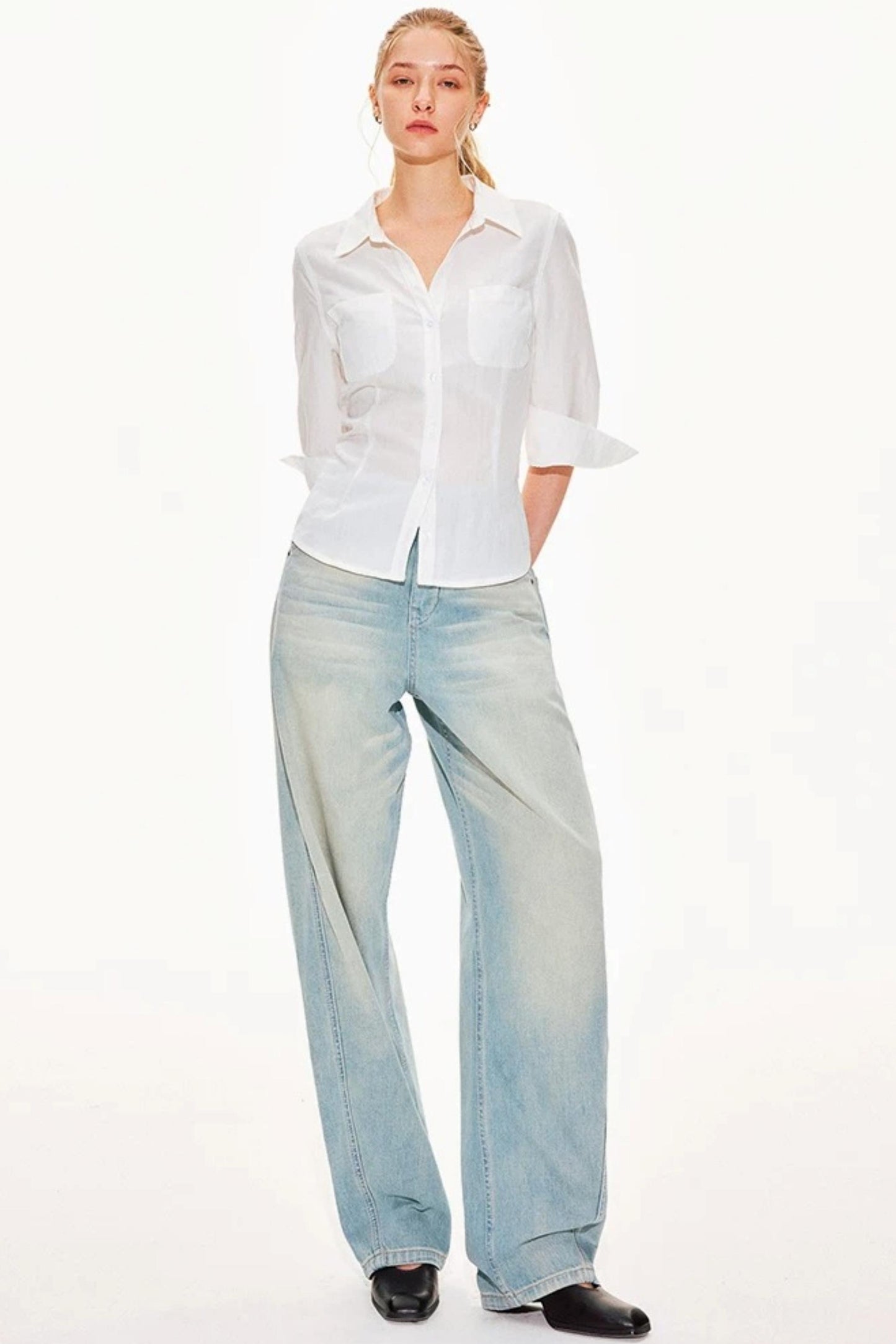 Lyocell Linen V-Neck Blouse