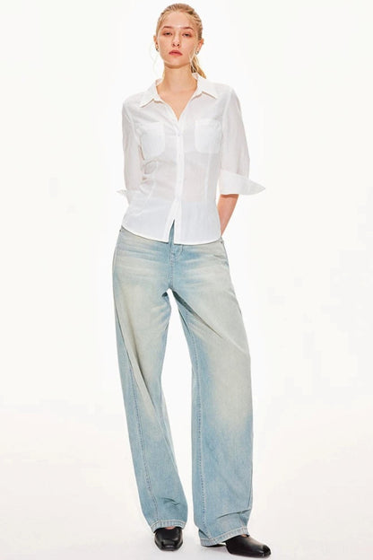 Lyocell Linen V-Neck Blouse