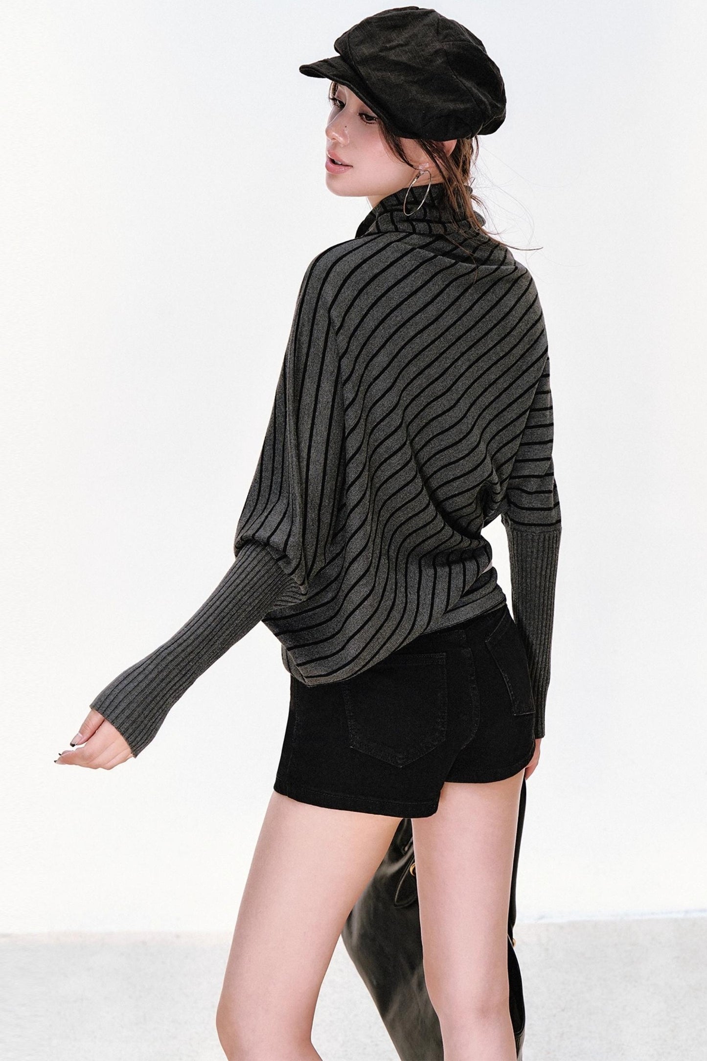 Striped Knit Lapel Sweater