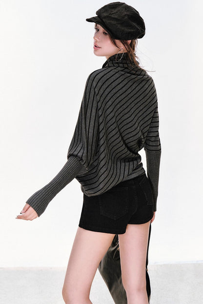 Striped Knit Lapel Sweater