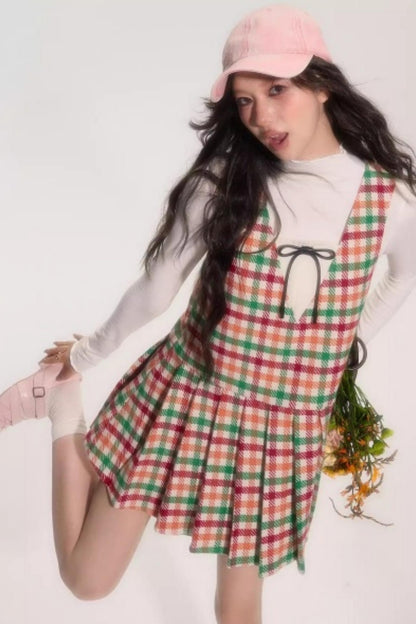 Colorful Plaid Wool Vest Dress