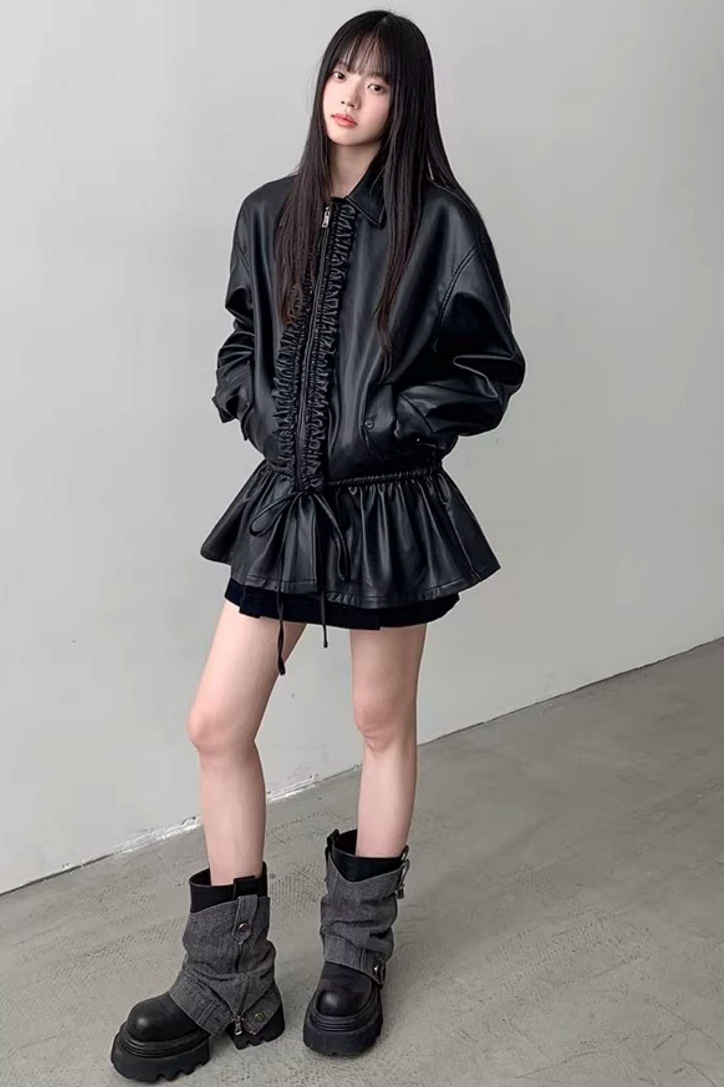 Reversible Ruffled Leather Jacket