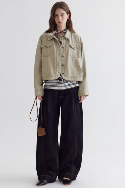 Color-Blocking Drape Denim Pants