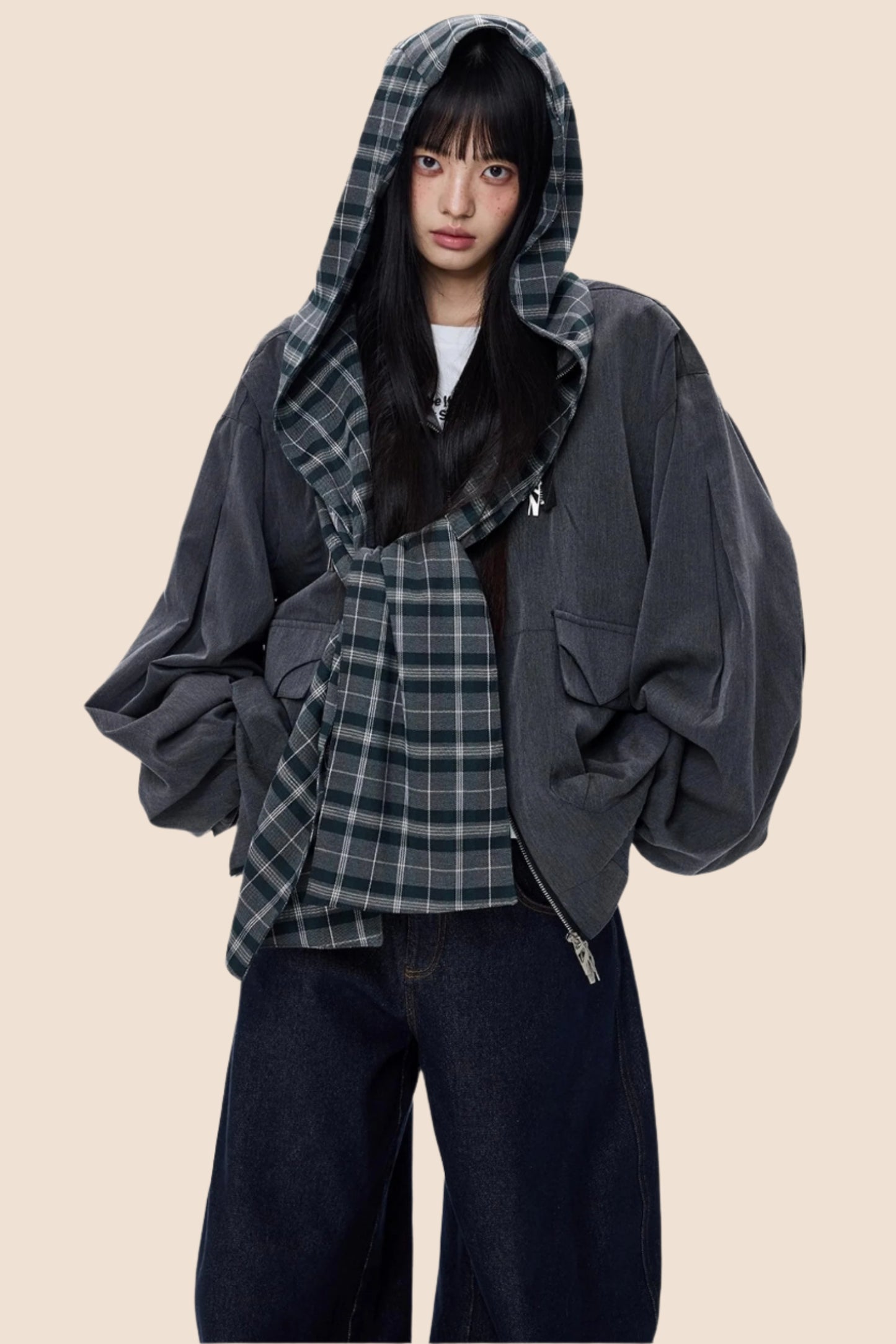 Loose Plaid Pocket Jacket