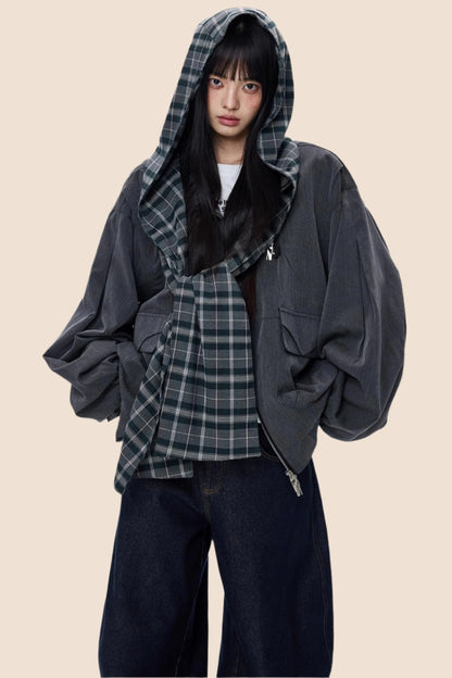 Loose Plaid Pocket Jacket